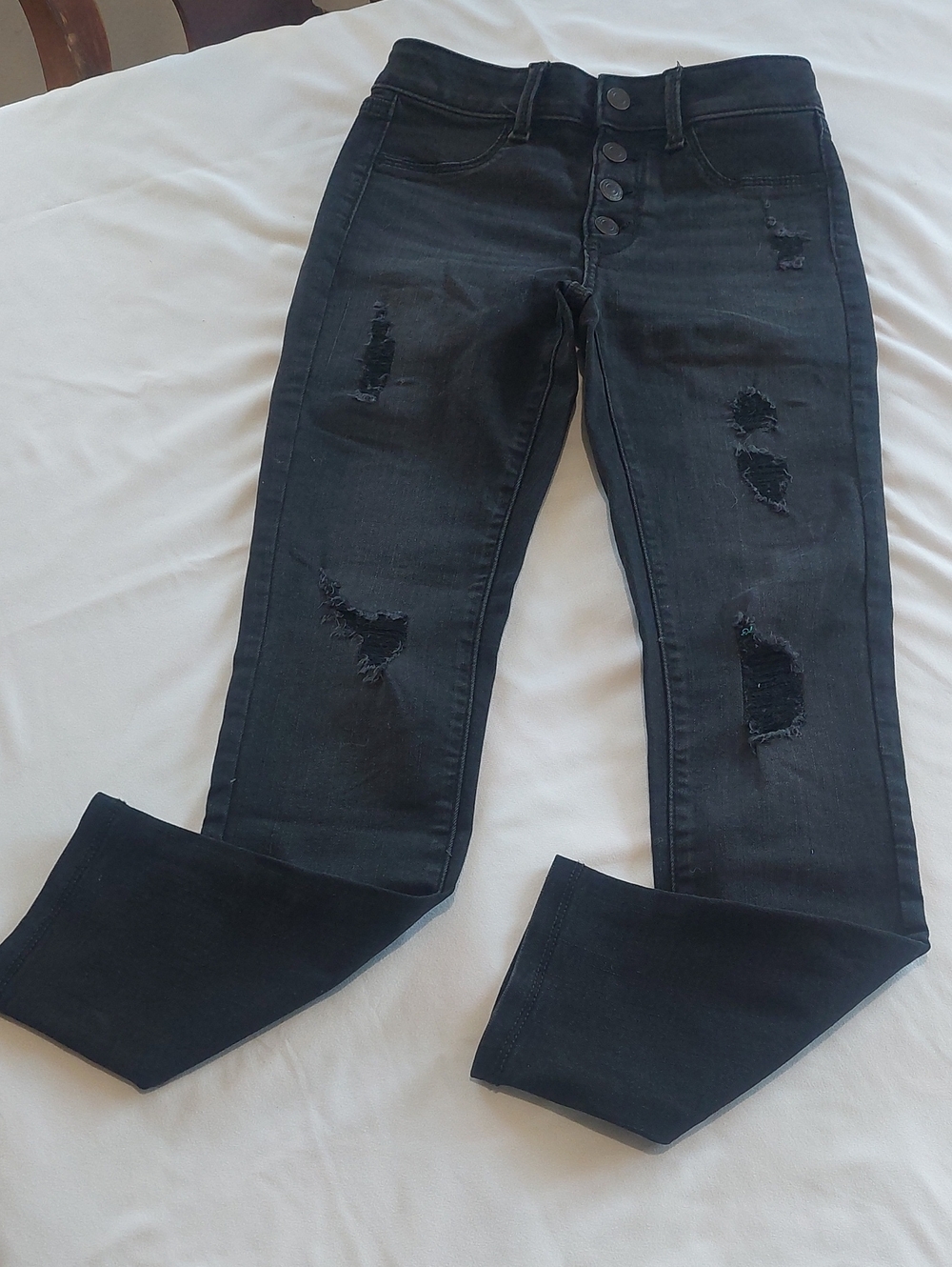 SO Black Distressed Skinny Jeans With Snaps .Size 10